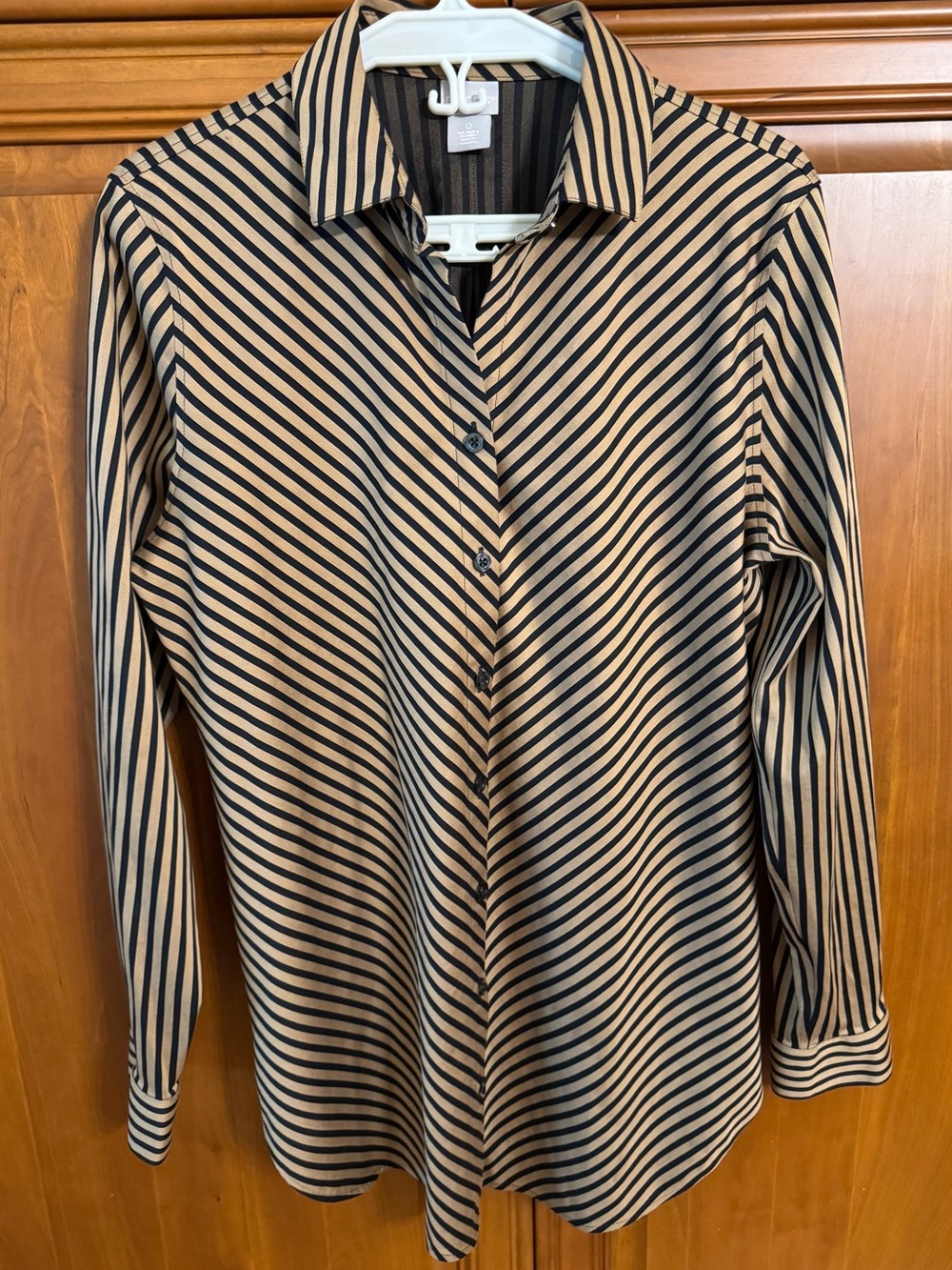 Chico's Classic Striped Button Down Brown & Black Size 0